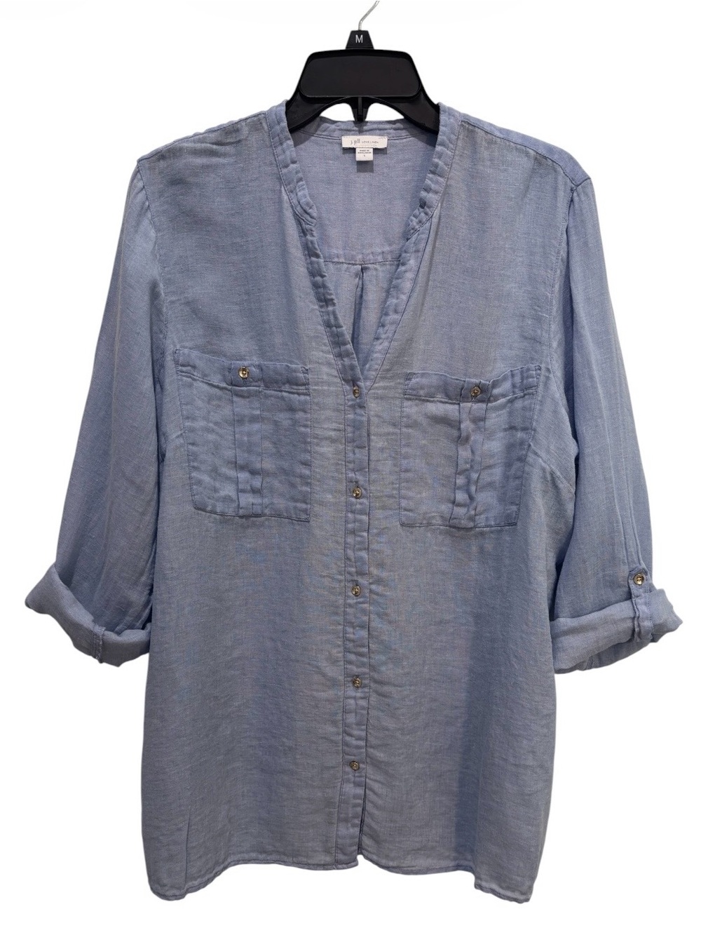 J.Jill Love Linen Blue Tunic Blouse Cottagecore V-neck Women’s Size Large